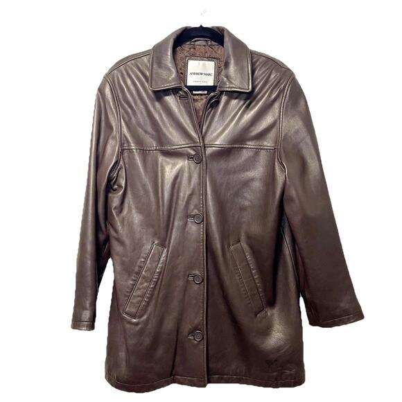 Vintage Andrew Marc Leather Jacket Buttoned Medium - Picture 1 of 7